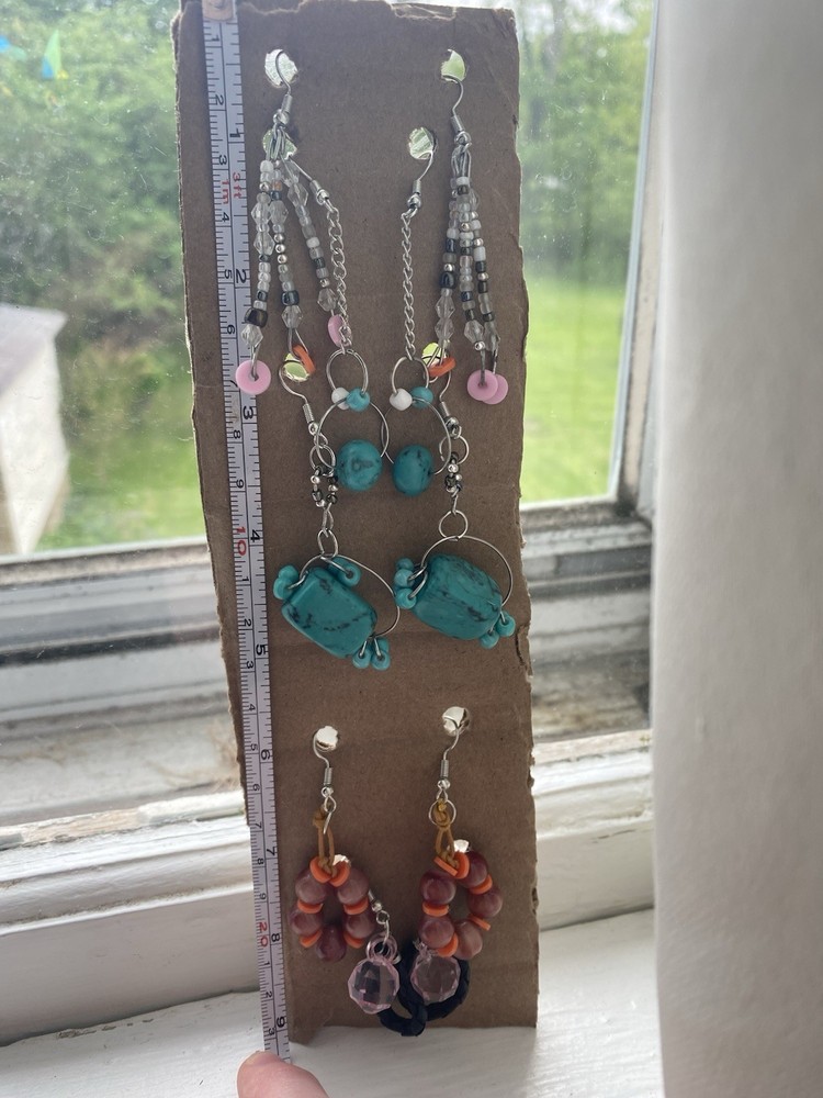 5 Pairs Womens Earrings Silver Multicolor Multishape Beaded Dangle Hoop Lobe