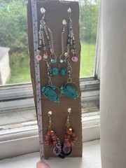 5 Pairs Womens Earrings Silver Multicolor Multishape Beaded Dangle Hoop Lobe