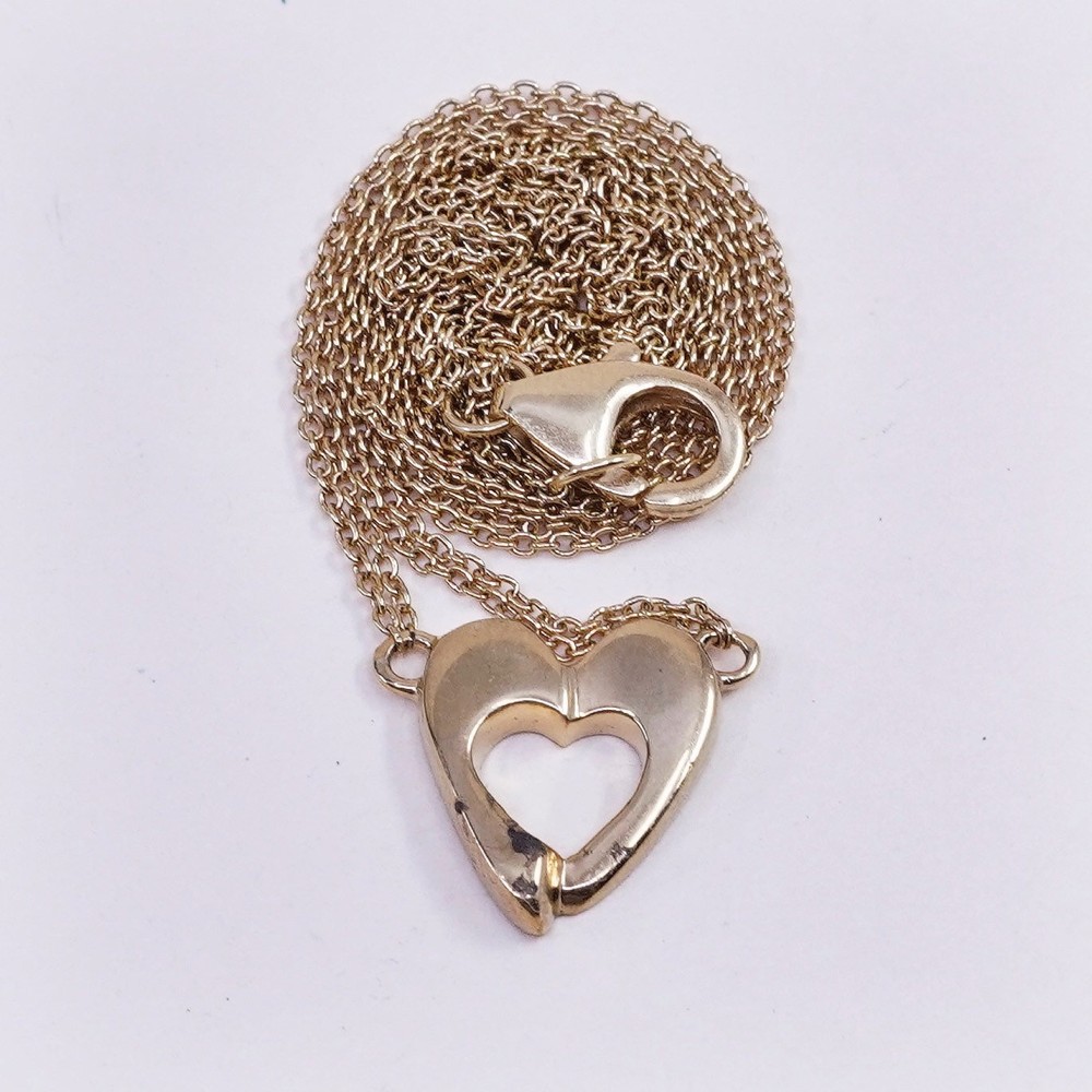 18”, Vermeil gold over sterling silver circle link chain 925 heart pendant