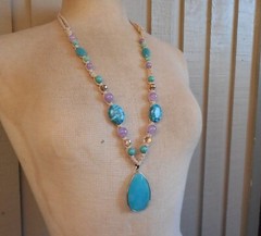 Aqua Blue Quartzite Adjustable Hemp Necklace Amazonite Amethyst Gemstone Beads