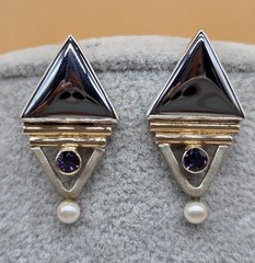 Vintage 14k Yellow Gold Sterling Silver 925 Genuine Pearl Gemstone Earrings