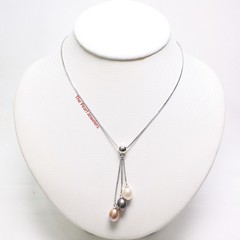 Triple Dangle White, Black & Pink Pearl Necklace