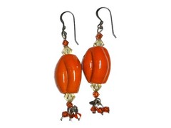 Handmade Beaded Drop/Dangle Earrings 2″L Orange