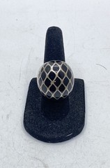 Sterling Silver 925 Black Onyx Inlay Dome Ring Lattice Pattern Size 5.5 15.8g