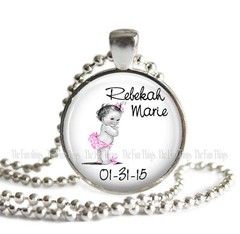 Custom New Baby Daughter Pendant or Charm Personalized Name Date Announcement