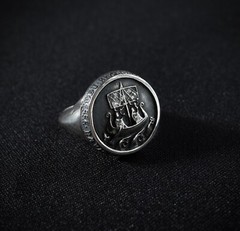 Handmade Viking Ship Ring – Norse Silver Signet with Latin Inscription