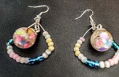 Handcrafted Silver Beaded Dangle Earrings w/ White Healing Rocks N Weed Leaves