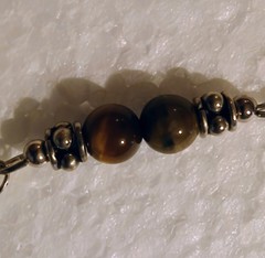 Vintage Tigereye Wood Bead Graphic Feldspar Teardrop Silver Metal Lobster Clasp