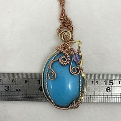Handmade Copper Wire Wrap 1 1/4″ x 2 1/2″ Turquoise Oval Pendant #235 18″ Chain