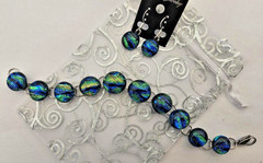 Handcrafted Fused Multicolor Dichroic Glass Cabochon Bracelet/ Bonus Earrings