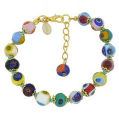 Glass Of Venice Murano Glass Bracelet Italian Millefiori Multicolor Mosaic Beads