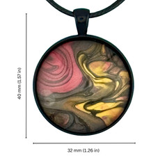 Pendant Necklace Handmade «Desert Sun» Black Bezel & Tray 30mm Black Cord