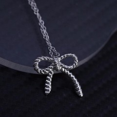 18” 1mm, vintage sterling silver 925 circle chain necklace ribbon bow pendant