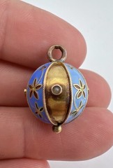 Antique Victorian 14k Yellow Gold Floral Enamel & Pearl Ball Orb Charm Pendant