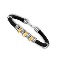 Men’s Black Leather Shema Israel Kabbalah Bracelet Silver & Gold Jewish Jewelry