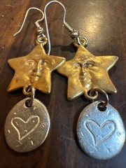 Sun Stars Face Dangle Earrings Pendant Retro Celestial 1” Gold Silver Sunburst