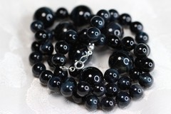 Tiger’s Eye Black Necklace 8 & 14mm Ball Natural Gemstone Silk Knotted 22″