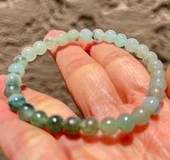 Natural Grade A Burmese Jadeite Beaded Bracelet – Wax Texture – Untreated – 13.5
