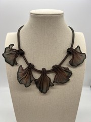 Artisan Mesh Metal Leaf Statement Necklace, Adjustable 15-17.5″, Bronze Copper