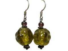 Handmade Beaded Drop/Dangle Earrings 1″L Yellow & Purple