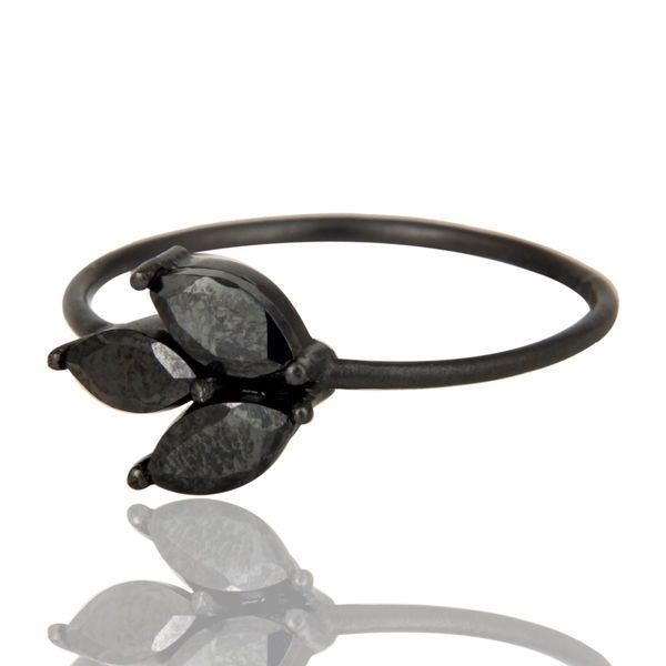 Natural Hematite Cut Prong Set Ring Black Rhodium 925 Sterling Silver Jewelry