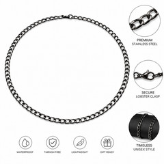 Curb Chain Necklace – Gunmetal Black Aluminum -10mm Links – Lightweight – Unisex