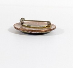 Inga Carlson Artisan Yellow Marbled Copper Round Brooch Pin