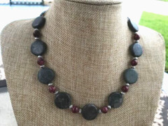 Handmade Necklace of Green Marble and Purple Magnesite with Silver Metal Beads