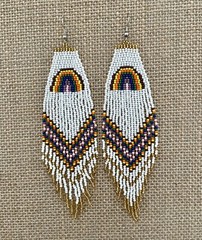 Handmade Miyuki Seed-Bead Fringe Dangling Earrings Rainbow White Multi NWT