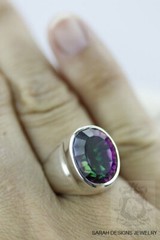 Size 6.5 Oval Cut 13 CARAT MYSTIC TOPAZ 925 Sterling Silver Ring r378