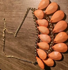 Prism ball bead necklace,salmon color,choker, unique