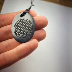 Shungite Emf Protection Necklace Flower of life Engraved Pendant Oval