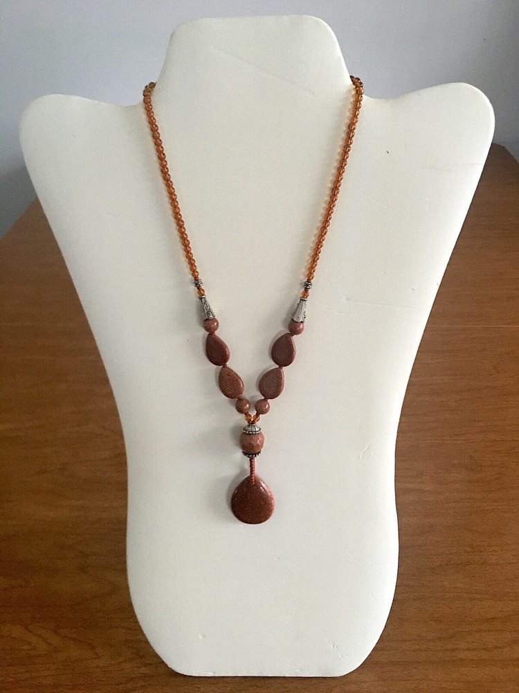 New 16″ Reddish Brown Goldstone Beaded Necklace