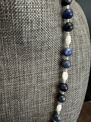 Blue Sodalite and White Mother Of Pearl Beaded Women’s Necklace