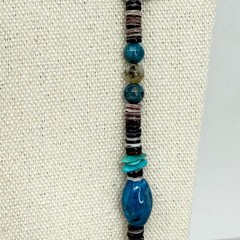 Artisan Beaded Lariat Tassel Necklace Turquoise Tigers Eye Sea Glass Blue Brown
