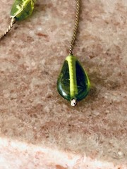 Handmade Artisan Lariat Style Green Glass Bead Necklace Adjustable 16”-17.5”