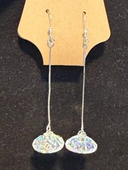 Handmade Crystal button Dangle Drop Hook Earrings Silver Round 2.5in Women