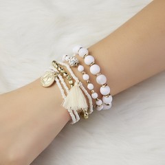 Boho Stackable Beaded Bracelets Set For Women Multilayer Tassel Coin Charm Boho