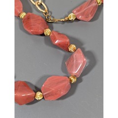 Deep Peach Faceted Glass Bead Necklace 34 Inch Gold Tone Links Long Statement