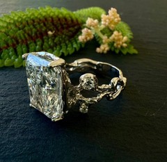 10.8 CT Long Radiant Cut Diamond Twig Engagement Ring. organic nature inspired