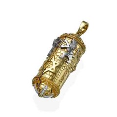 Torah Pendant with 0.10 Ct Natural Diamonds in Two Tone 14k Gold Jewish Symbol