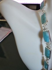 Silver Plated Genuine Larimar Tennis Necklace 16″ NWOT