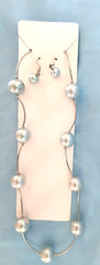 New Women’s Earrings and Necklace Gift Set Ice Blue Imitation Pearls Silvertone