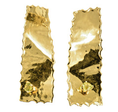 14 Karat Solid Gold Hammered Gold Peridot Curved Drop Earrings 6.6 Grams