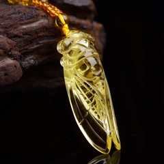 Natural Topaz Handcarved Gold Cicada Necklace Pendant for Women’s Birthday Gift