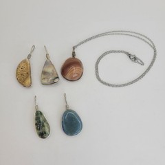 5 Interchangeable Dainty Polished Stone Jasper turritella Agate Pendant Necklace