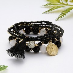 Boho Stackable Beaded Bracelets Set For Women Multilayer Tassel Coin Charm Boho