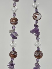 Purple Venetian Murano Glass, Clear Crystal, Amethyst Chip Beaded Necklace 20″