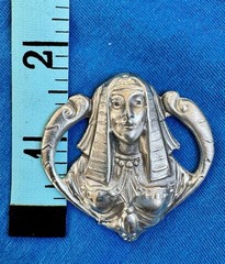Vintage cast pewter Art Nouveau Egyptian Revival Pharaoh Queen Head pendant