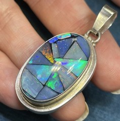 Australian Black Opal Triplet Mosaic Pendant in 925. LARGE *VIDEO*